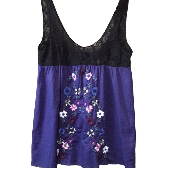 INTIMATELY FREE PEOPLE EMB LACE TOP Y2K BABY DOLL FLORAL PURPLE CAMI TAN… - Picture 1 of 7